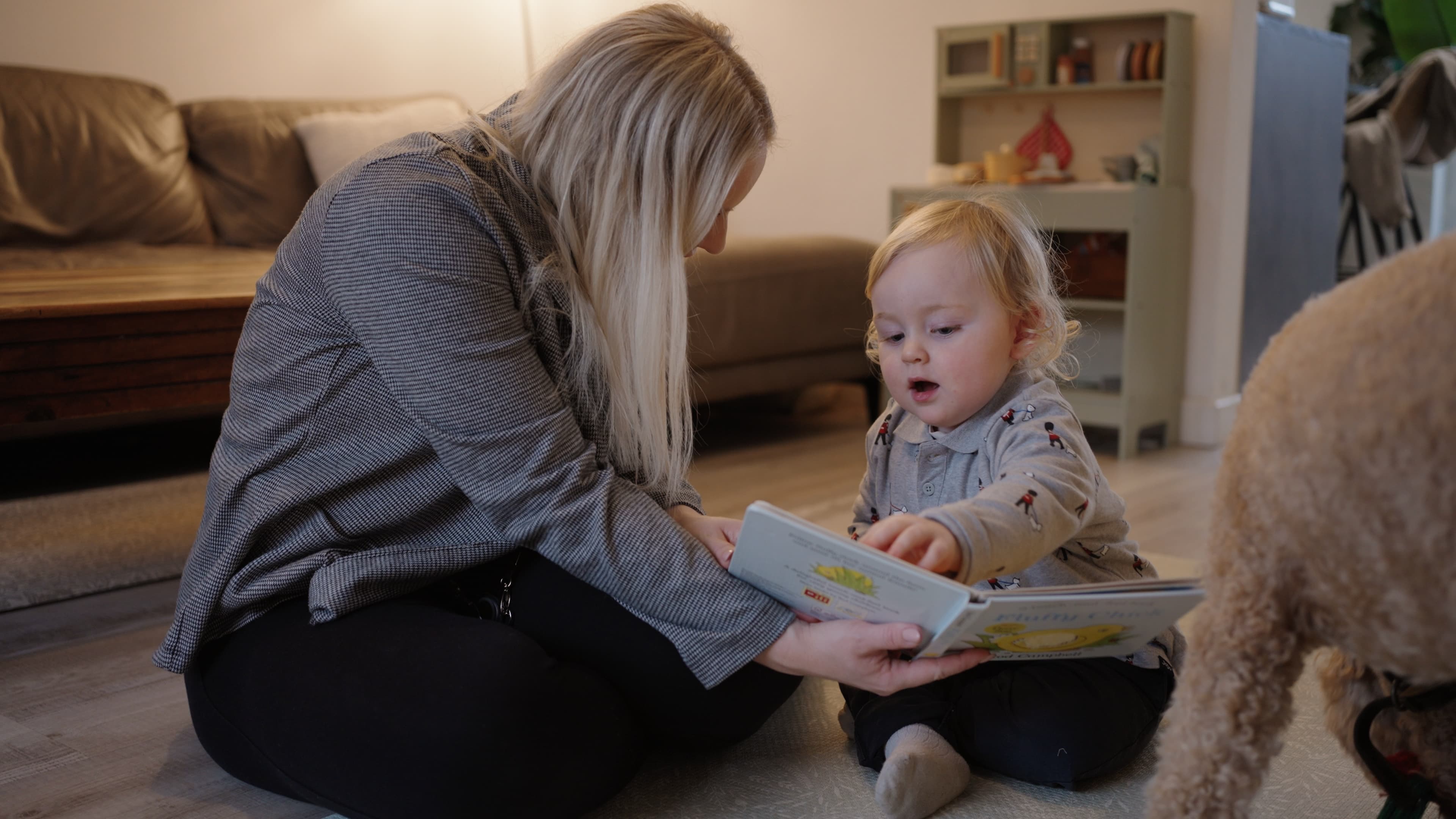 A foster carer reading with a young child at home
